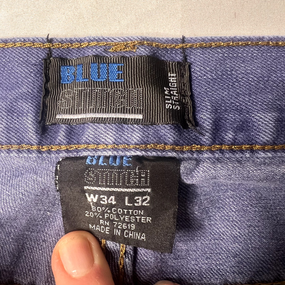 Blue Stitch Mens Jeans Size 34x32 Whiskered‎ Blue Grunge Slim Straight Cowboy - Picture 7 of 11